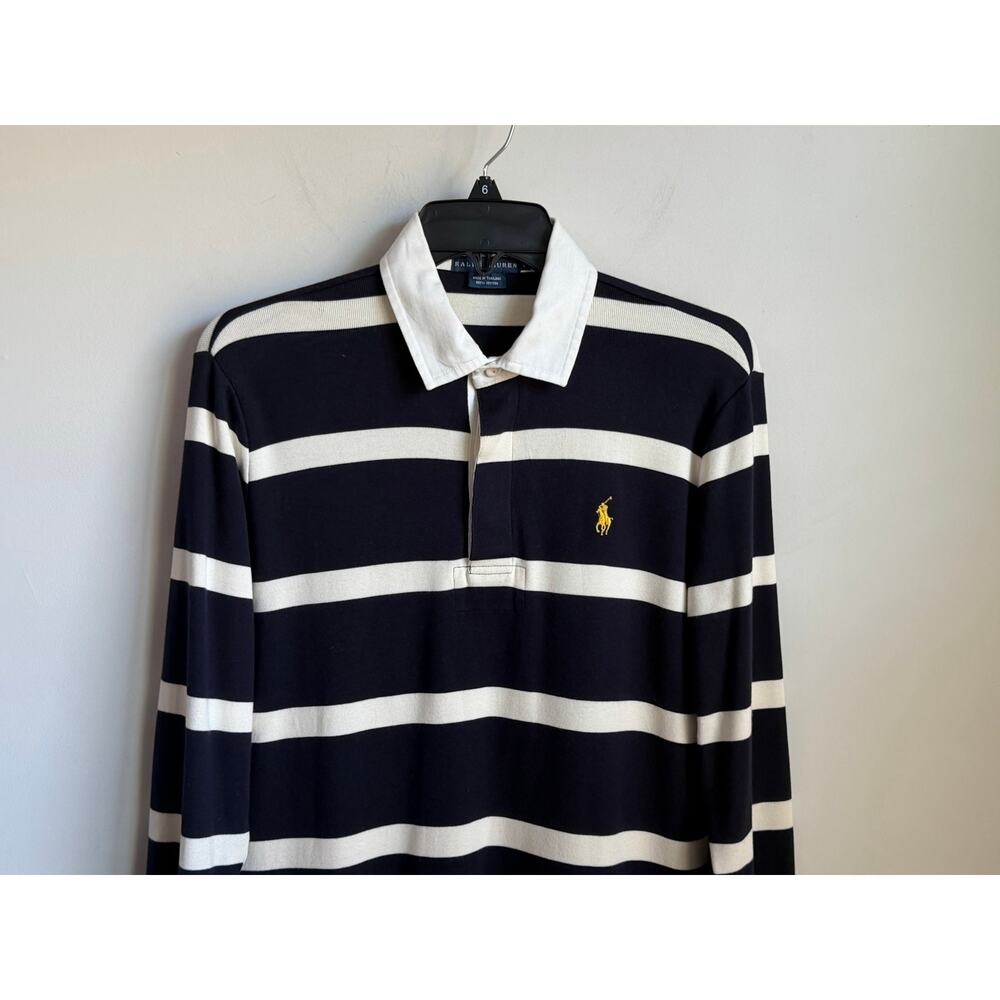 Ralph Lauren Cotton Striped 3/4 Sleeve Collared Midi Polo Dress Black White L - Picture 3 of 8
